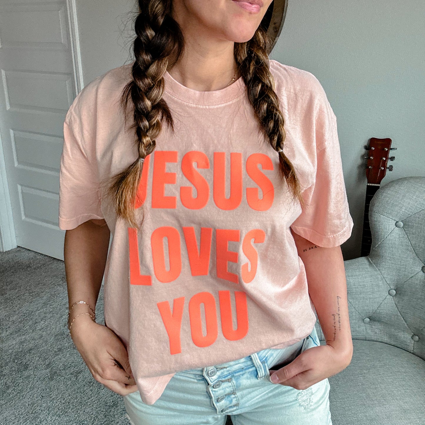 Cropped Jesus Loves You Puff Tee